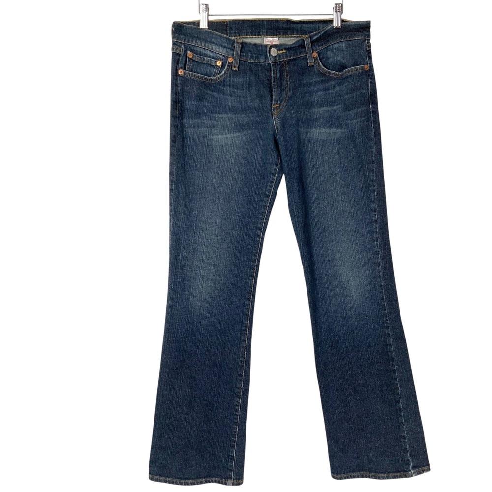 Lucky Brand Dungarees Blue Flare Jeans 10/30 Zip Fly Mid Rise Dark Wash Denim
